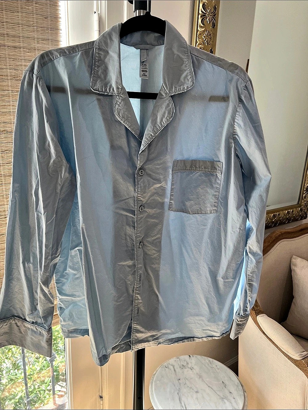 Skims Cotton Button Down Sleep Shirt in Blue Size XS